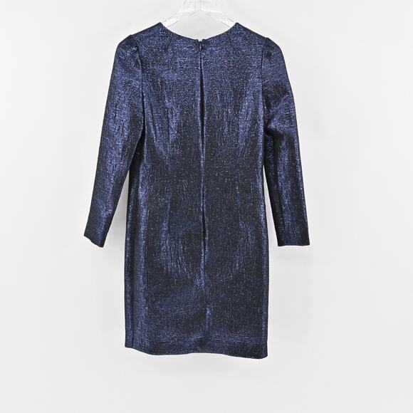 ARIANA‎ ROCKEFELLER Dress Size 0 Silk Black Blue Metallic Long Sleeve Shift Silk - Picture 5 of 12